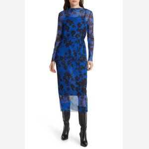 & Other Stories Women's Blue Mesh Midi Dress
